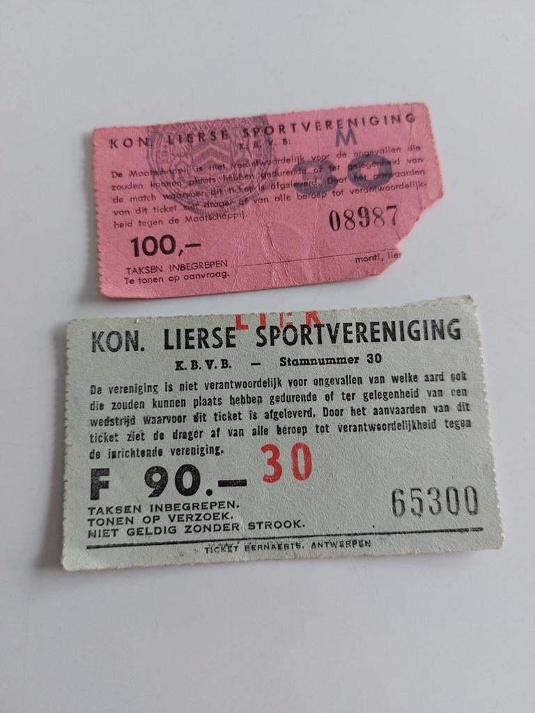 LIERSE voetbalticket Jaren ´70-'80, Ophalen of Verzenden, Zo goed als nieuw