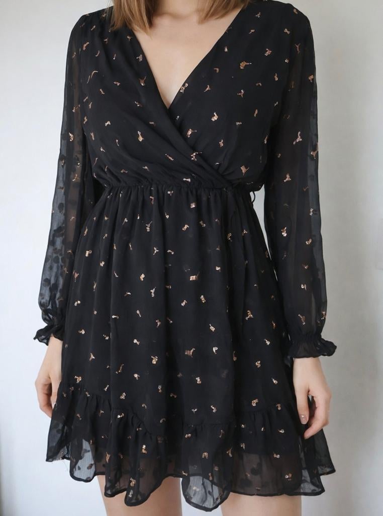 Robe noire fluide à imprimé doré, Cœur Croisé, taille S, Enlèvement ou Envoi