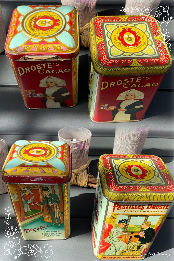 Deux boîtes en métal vintage Droste's Cacao, Enlèvement ou Envoi, Utilisé, Droste