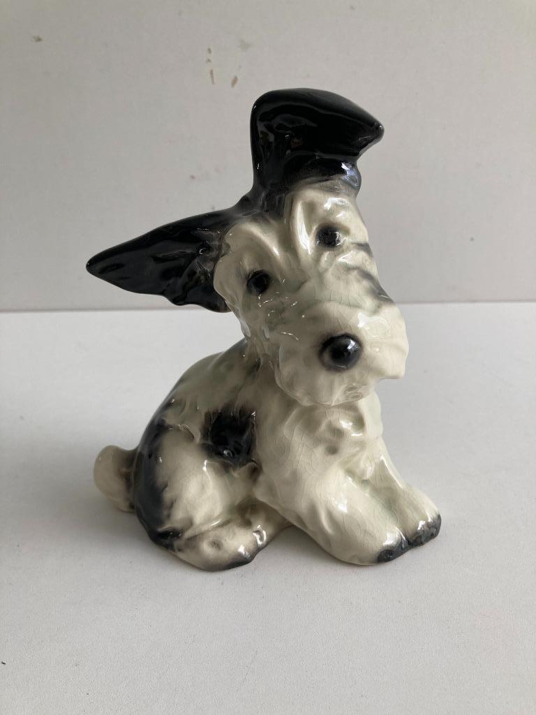 Statue de chien Terrier écossais ancienne en porcelaine, Envoi