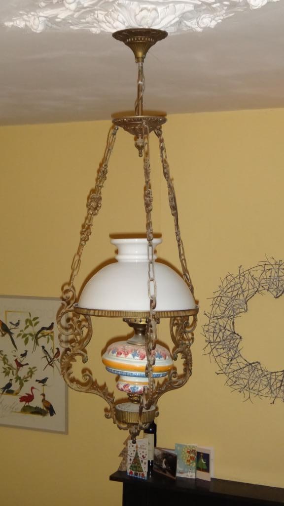 suspension / lustre de type lampe à pétrole, Maison & Meubles, Enlèvement, Utilisé, Métal