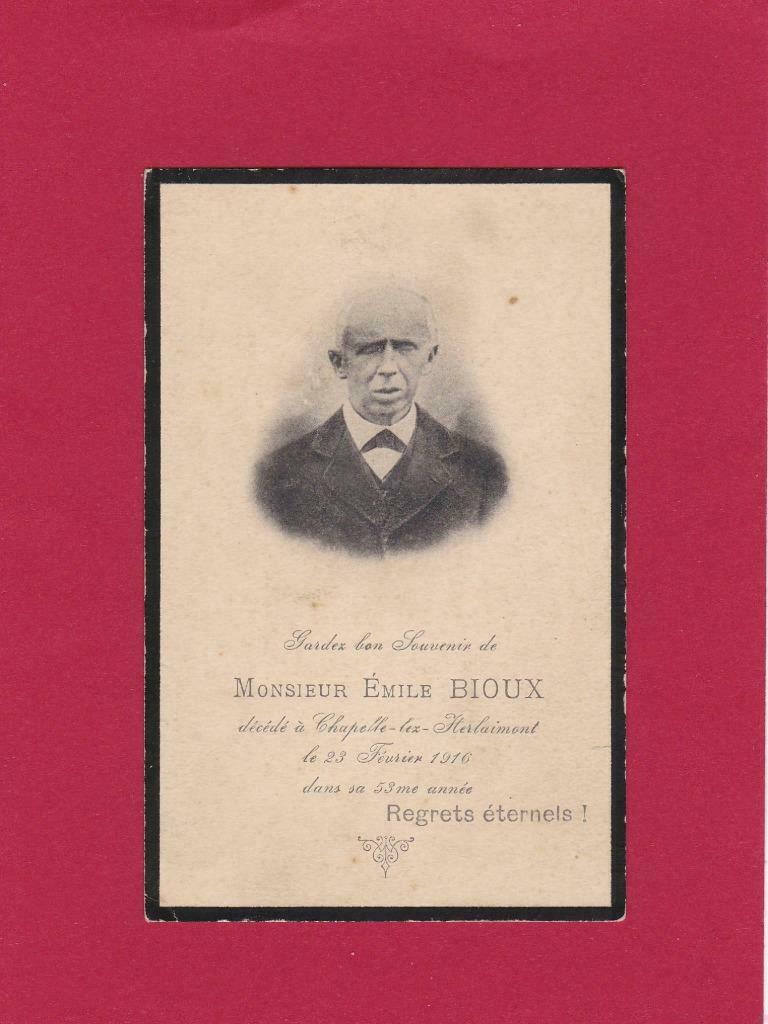 DP Emile Bioux, Verzenden, Bidprentje