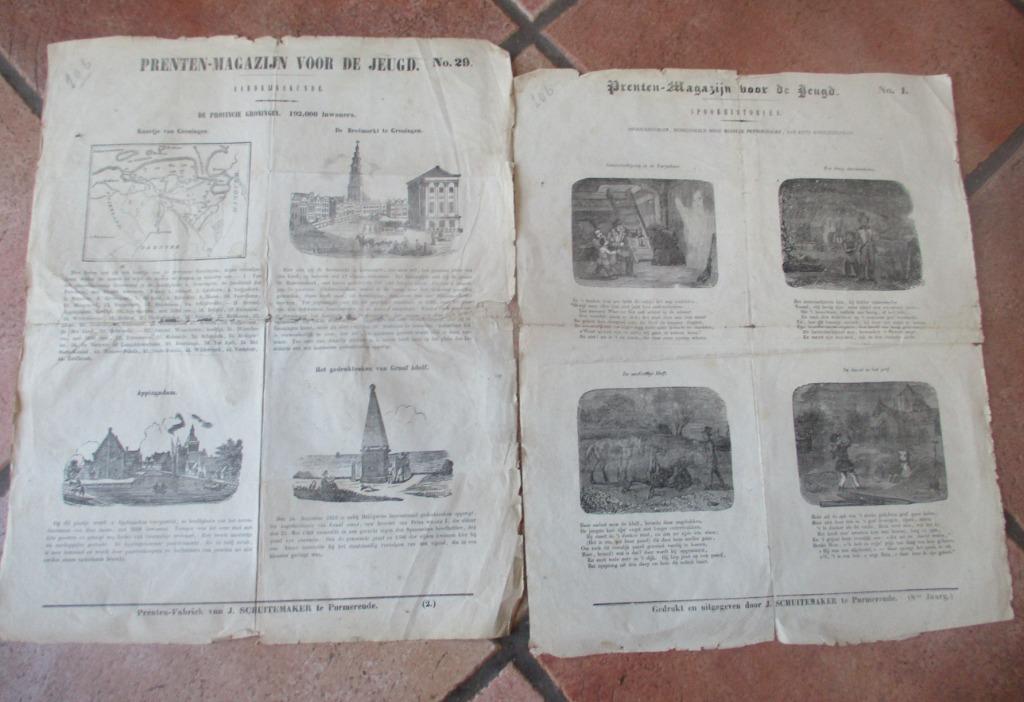 6 blz met Antieke Prenten 'Magazijn voor de Jeugd' - 1850, Verzamelen, Foto's en Prenten, Gebruikt, Prent, Kind, Voor 1940, Ophalen of Verzenden