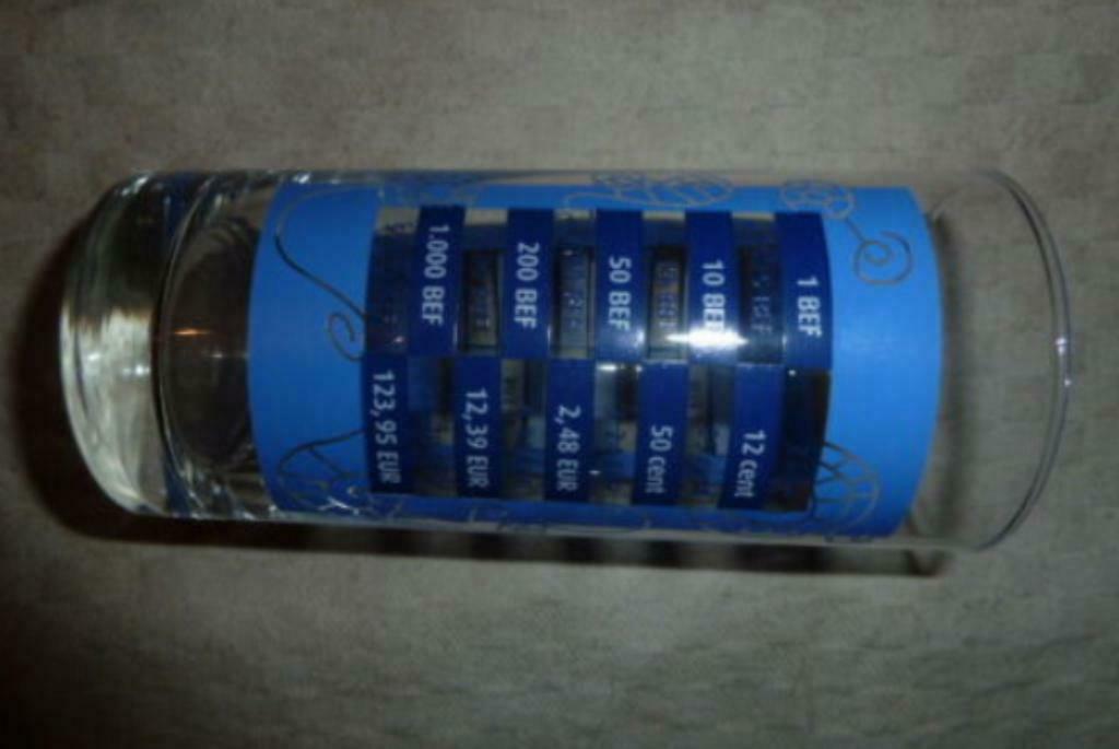 #E limonade glas EURO - BELGISCHE FRANK, Verzamelen, Ophalen of Verzenden, Gebruikt, Frisdrankglas