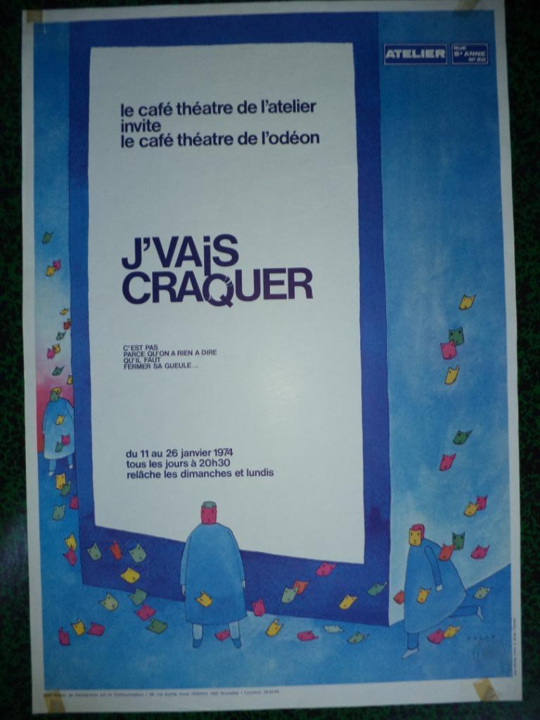 Affiche ancienne '74 FOLON théatre de l'Odéon J'vais craquer, Enlèvement ou Envoi