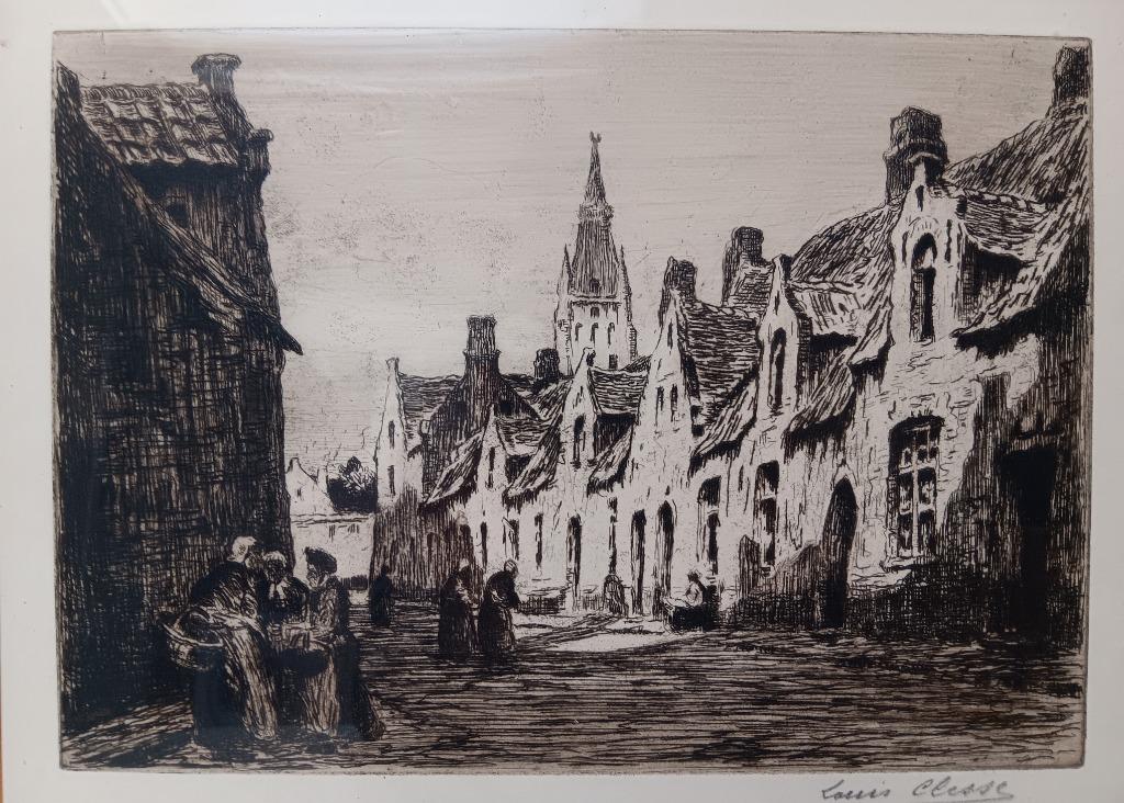 Louis Clesse (1889-1961)  - ets -  oud straatzicht, Antiek en Kunst, Ophalen of Verzenden