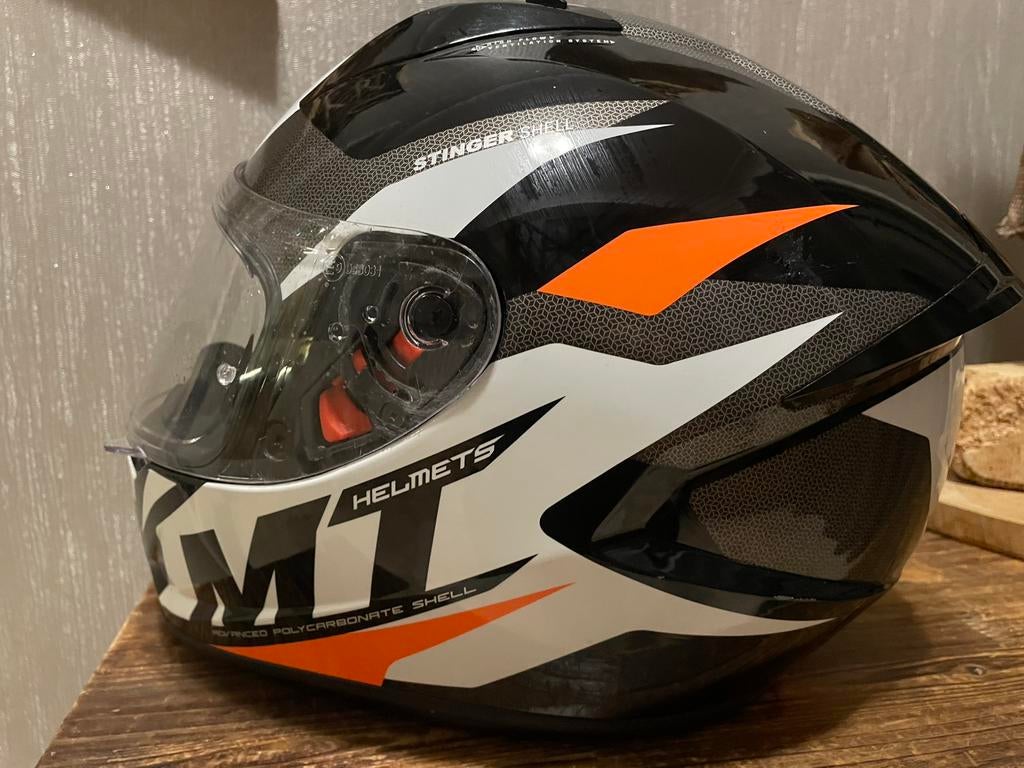 MT Helmets Stinger 2 full-face helm,small, zwart, wit,oranje, Motoren, Ophalen of Verzenden, S