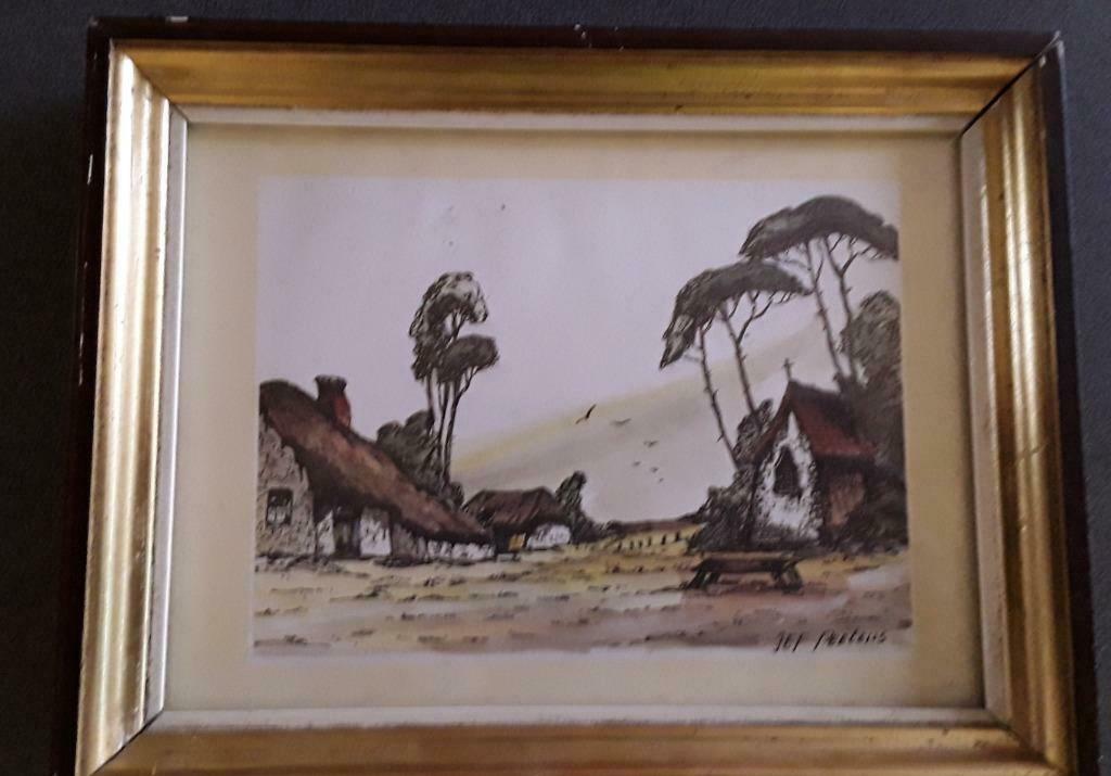 Kleurenlitho hoeve met kapel door Jef Peeters, Verzenden