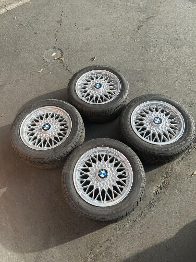4 BBS E30 BMW 15x7 en 24 met complete banden en hoezen, Auto-onderdelen, Banden en Velgen, Gebruikt, 15 inch, Banden en Velgen