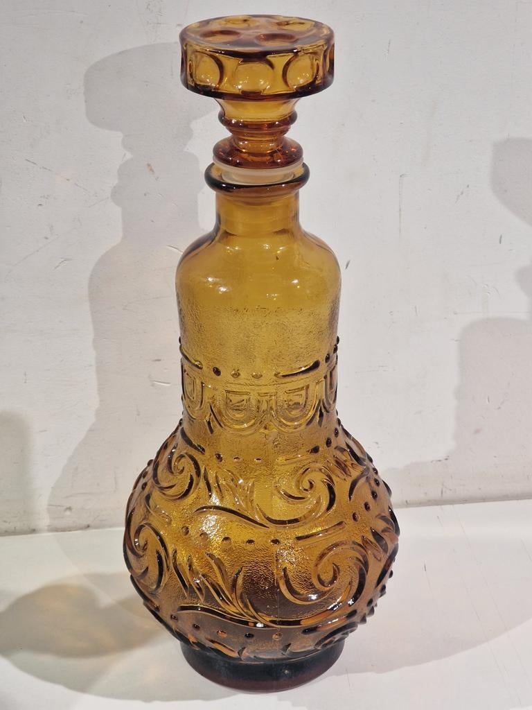 Empoli glas karaf,  amber kleur met originele stop, Ophalen of Verzenden
