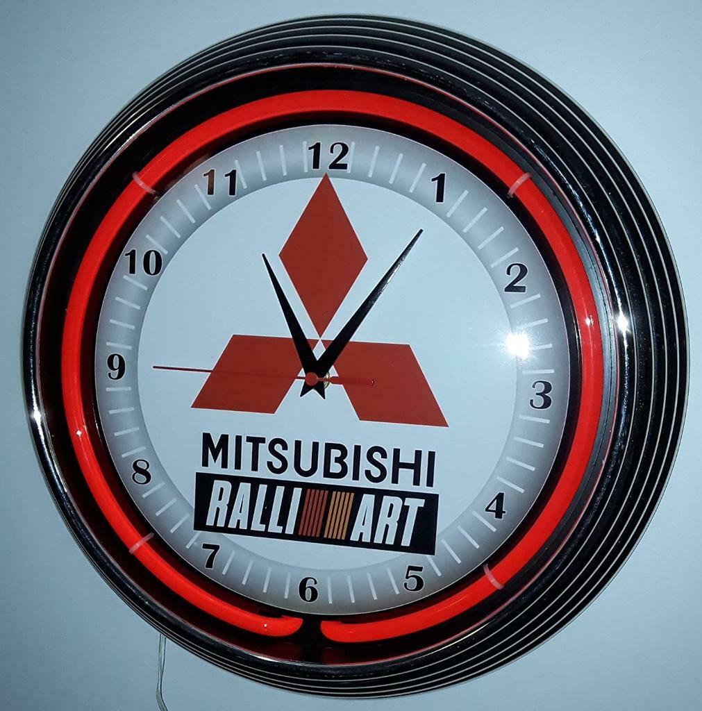 Wandklok Mitsubishi Ralliart met rode neon rand, Ophalen of Verzenden, Nieuw