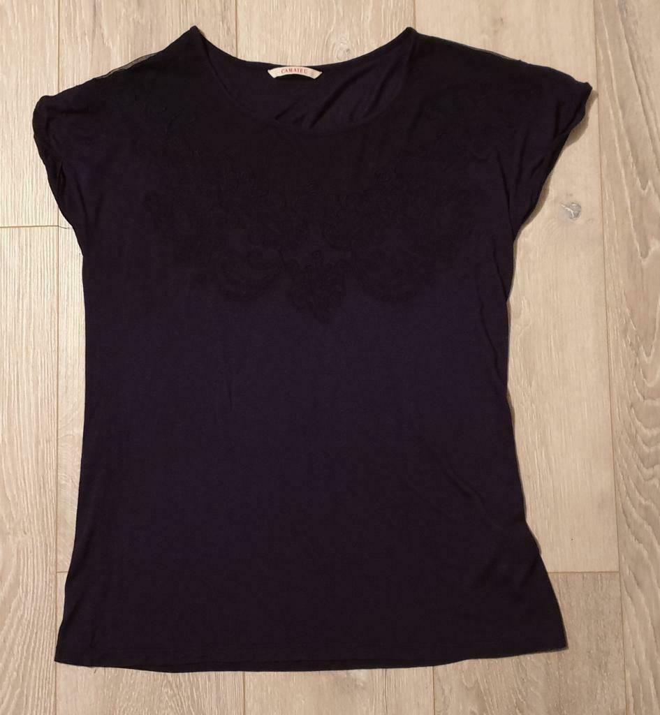Marineblauwe top, transparant op de borst, Maat 38/40 (M), Camaïeu, Blauw, Ophalen of Verzenden