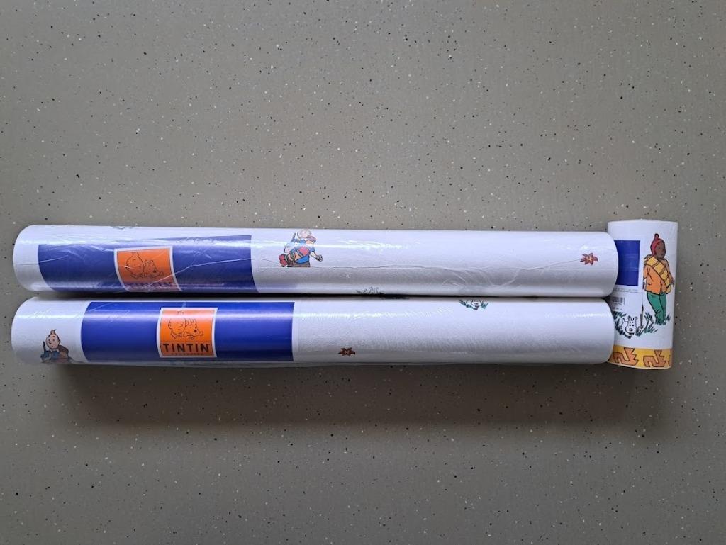 2 Rollen Behangpapier - behangfries Kuifje en de Zonnetempel, Ophalen, Blauw