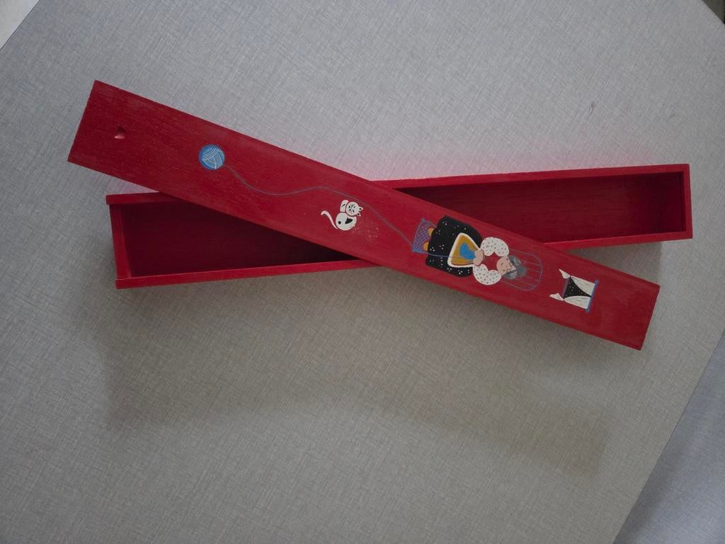Vintage 70's houten doos voor breinaalden., Ophalen of Verzenden, Zo goed als nieuw