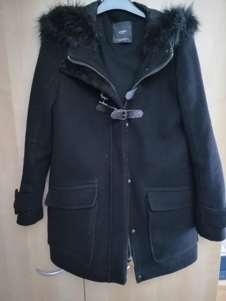 mantel jas zwart mango met kap maat xs, Kleding | Dames, Jassen | Winter, Ophalen of Verzenden, Zo goed als nieuw, Maat 34 (XS) of kleiner