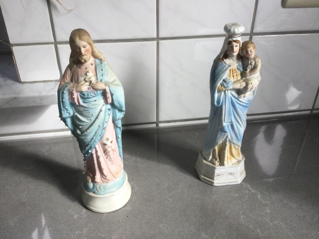 Jezus & Maria met Kind – Vintage keramiek, Ophalen, Zo goed als nieuw, Beeld(je), Christendom | Katholiek