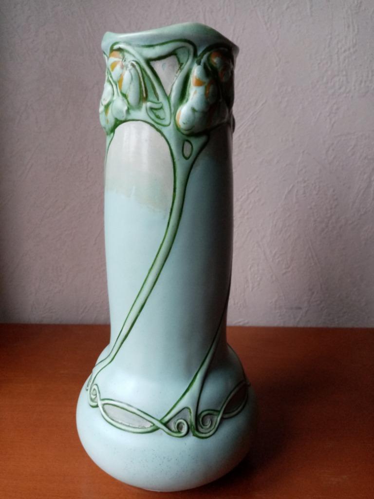 Jugenstill/Julius Dressler Boheemse keramische vaas 32,50cm, Ophalen of Verzenden
