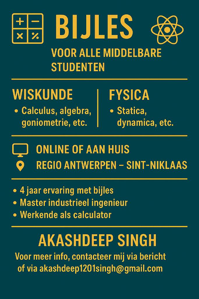 Bijles Wiskunde en Fysica, Services & Professionnels, Cours particuliers, Cours privés & Cours de langue, Leçon particulière, Supervision Examen ou Thèse
