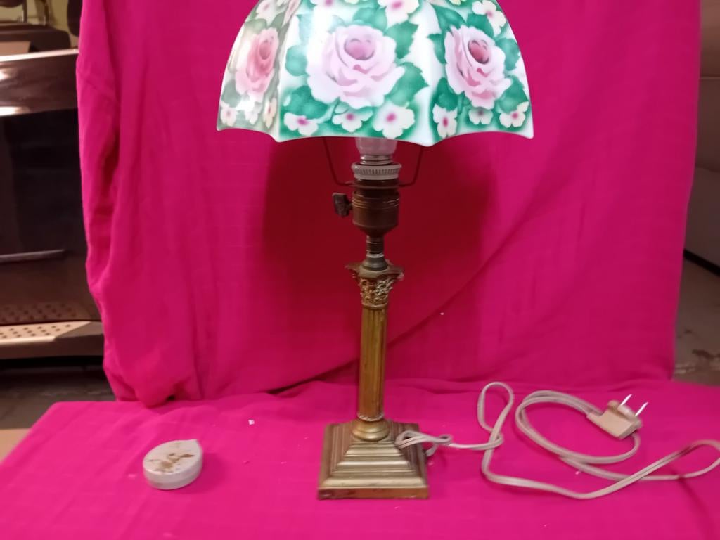 Oude bureaulamp 40 cm hoog, koper, Antiek en Kunst, Ophalen of Verzenden, Koper