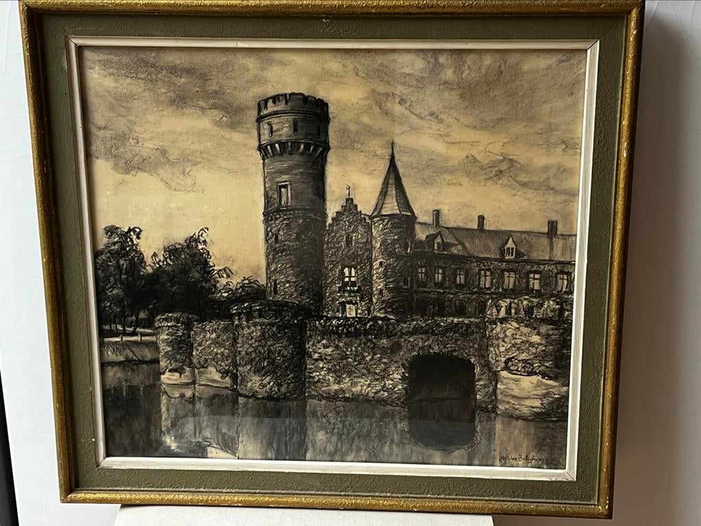 Jos VAN BELLEGHEM 'slot Wijnendale' houtskool en grey wash, Ophalen