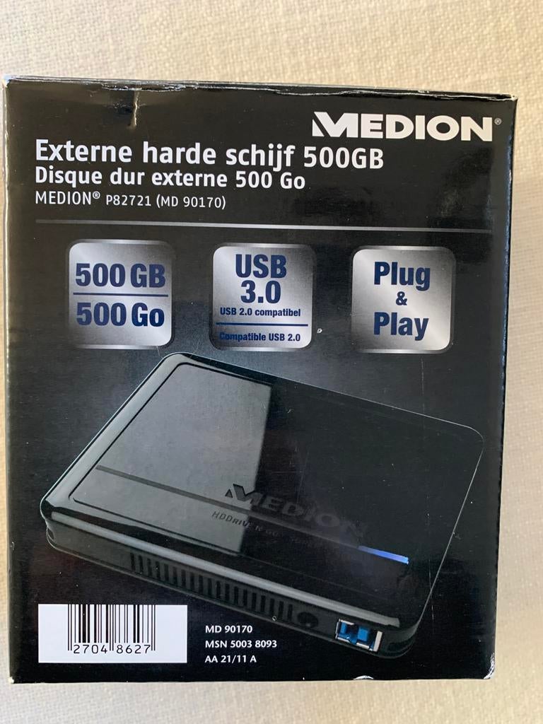 Medion Externe harde schijf 50OGB - nieuw, Computers en Software, Harde schijven, Ophalen, Nieuw, Extern, USB