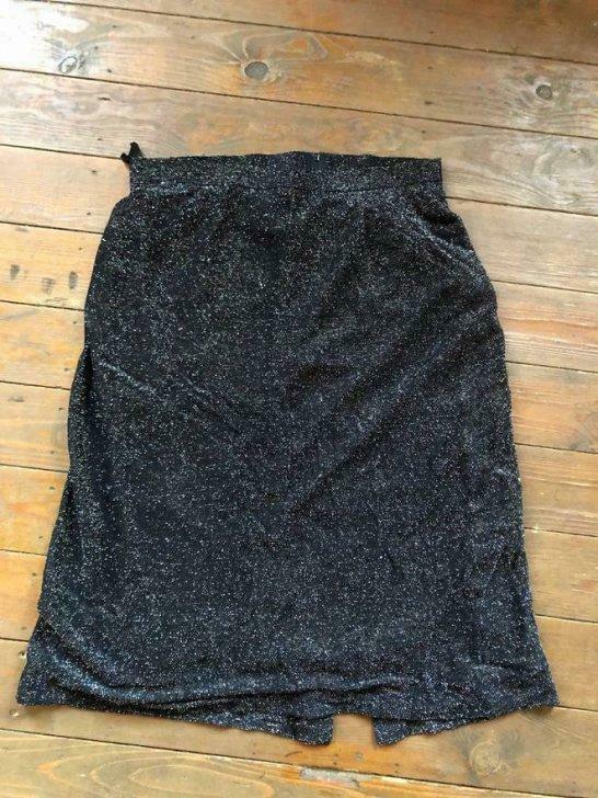 Zilveren glitter midi rok vintage, Gedragen, Maat 42/44 (L)