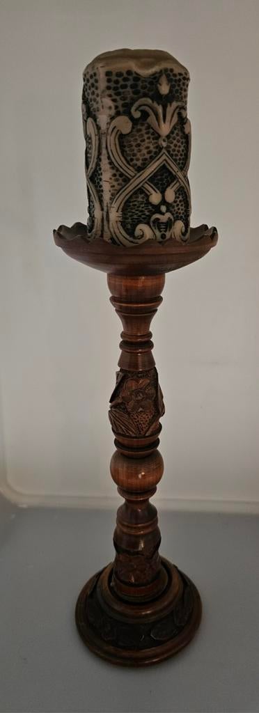 Kandelaar hout Oosters, Gebruikt, Beige, Ophalen of Verzenden, Kandelaar
