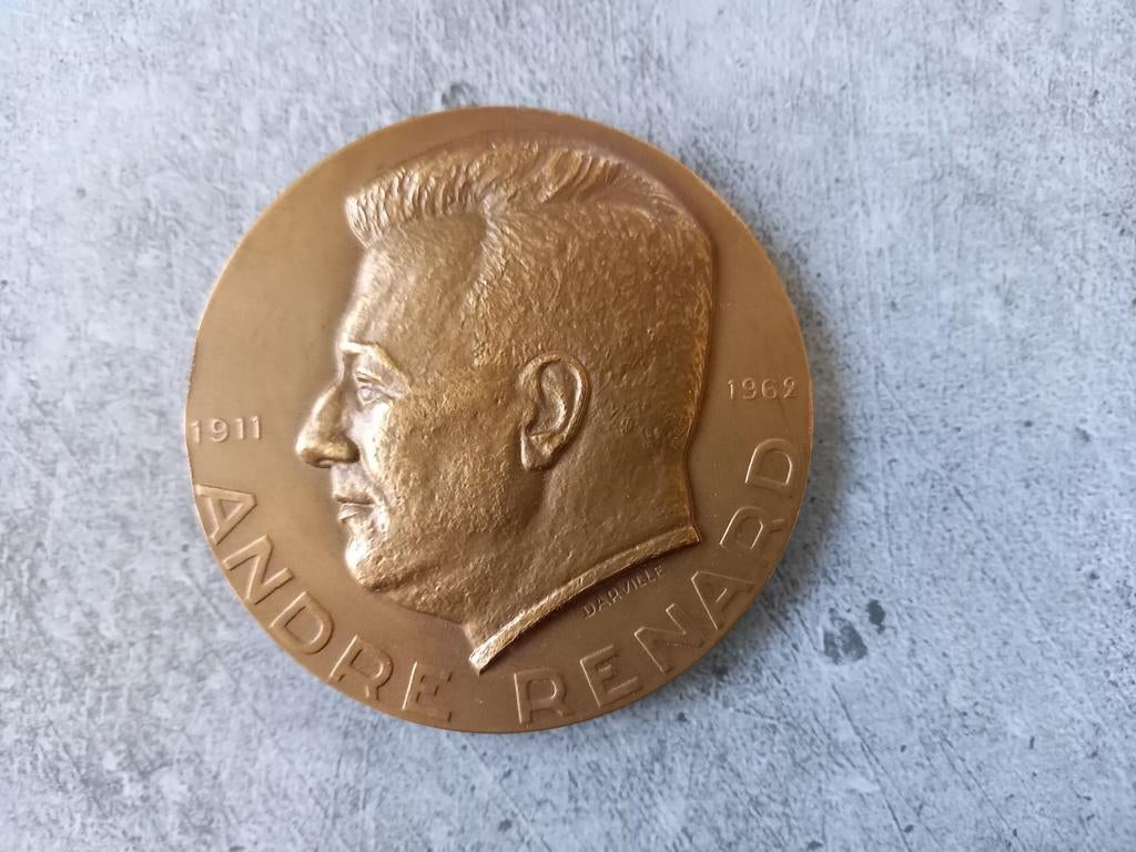 Rare médaille bronze André Renard. Graveur Darville, Enlèvement ou Envoi, Bronze