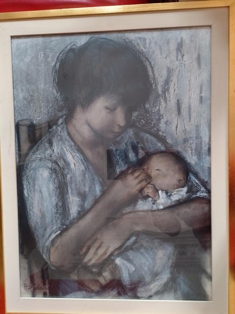 Paul Smolders  1921 - 1997 Moeder met kind   Schilderij, Antiek en Kunst, Verzenden