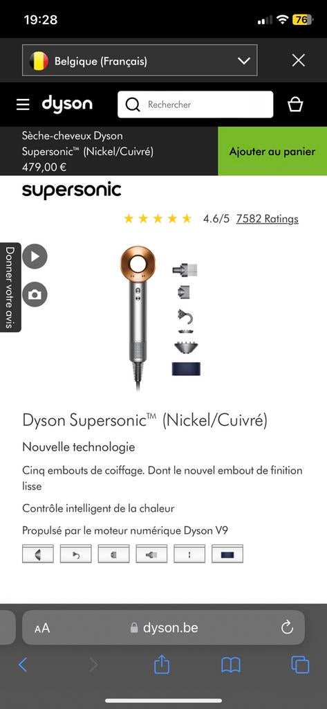 Dyson supersonic gris/doré, Bijoux, Sacs & Beauté, Neuf