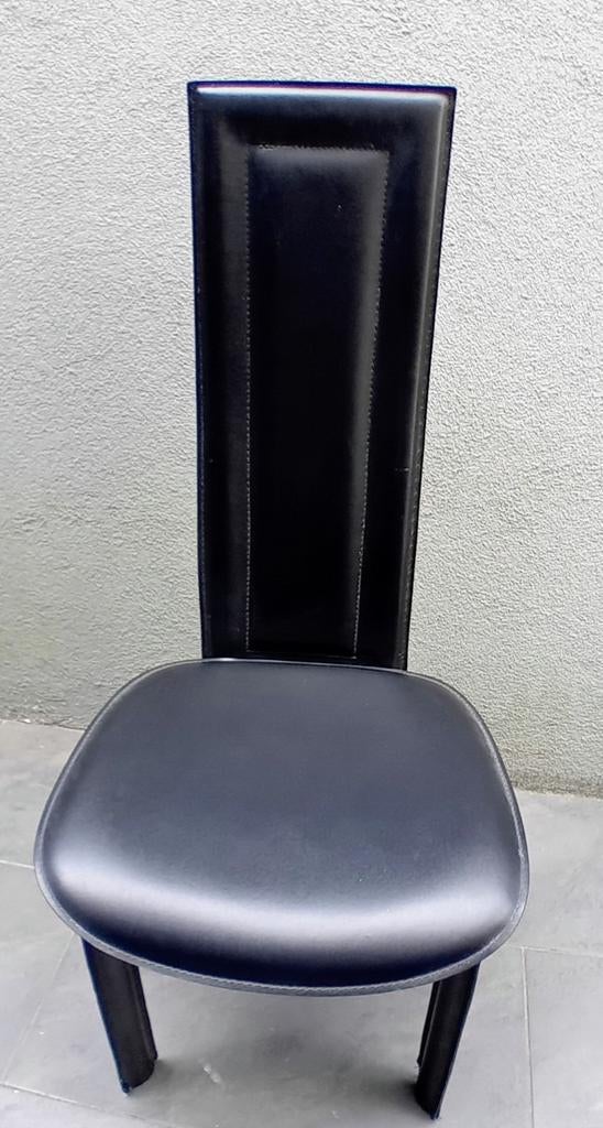 6 chaises en cuir noir, Maison & Meubles, Chaises, Enlèvement, Utilisé, Noir, Cuir