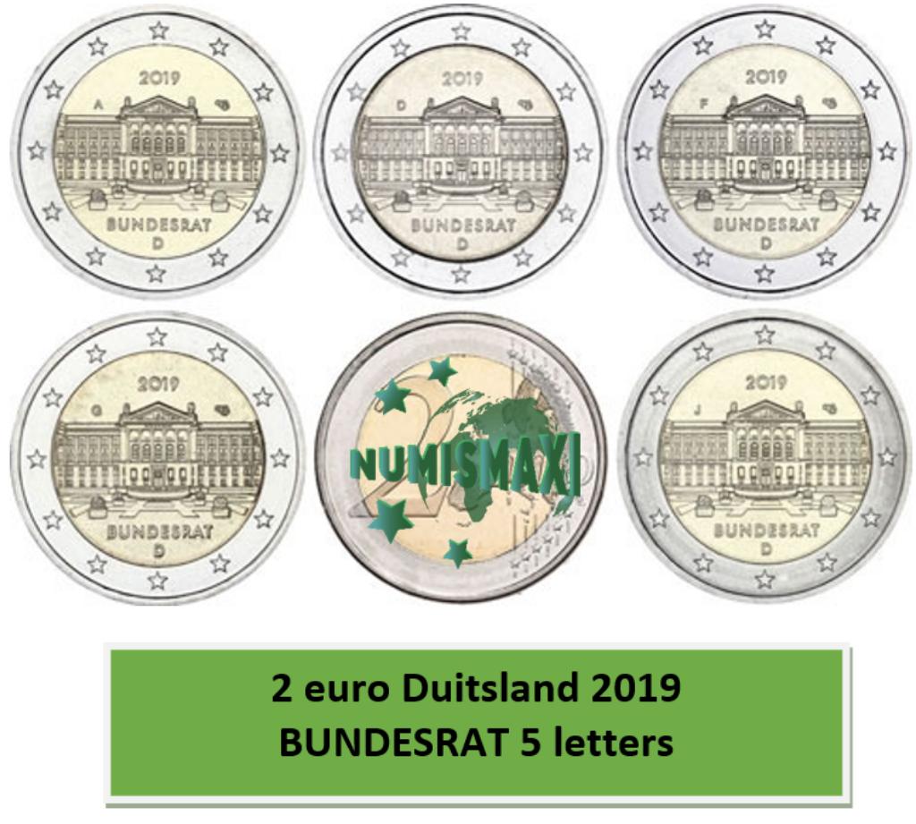 2 euros Allemagne 2019 Bundesrat 5 lettres, Enlèvement ou Envoi, Allemagne, 2 euros