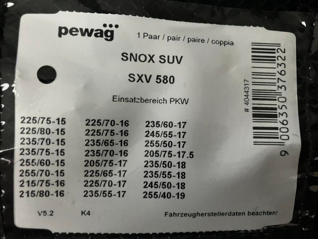 Sneeuwkettingen  PEWAG, Nooit gebruikt voor SUV en camper., Enlèvement, Neuf