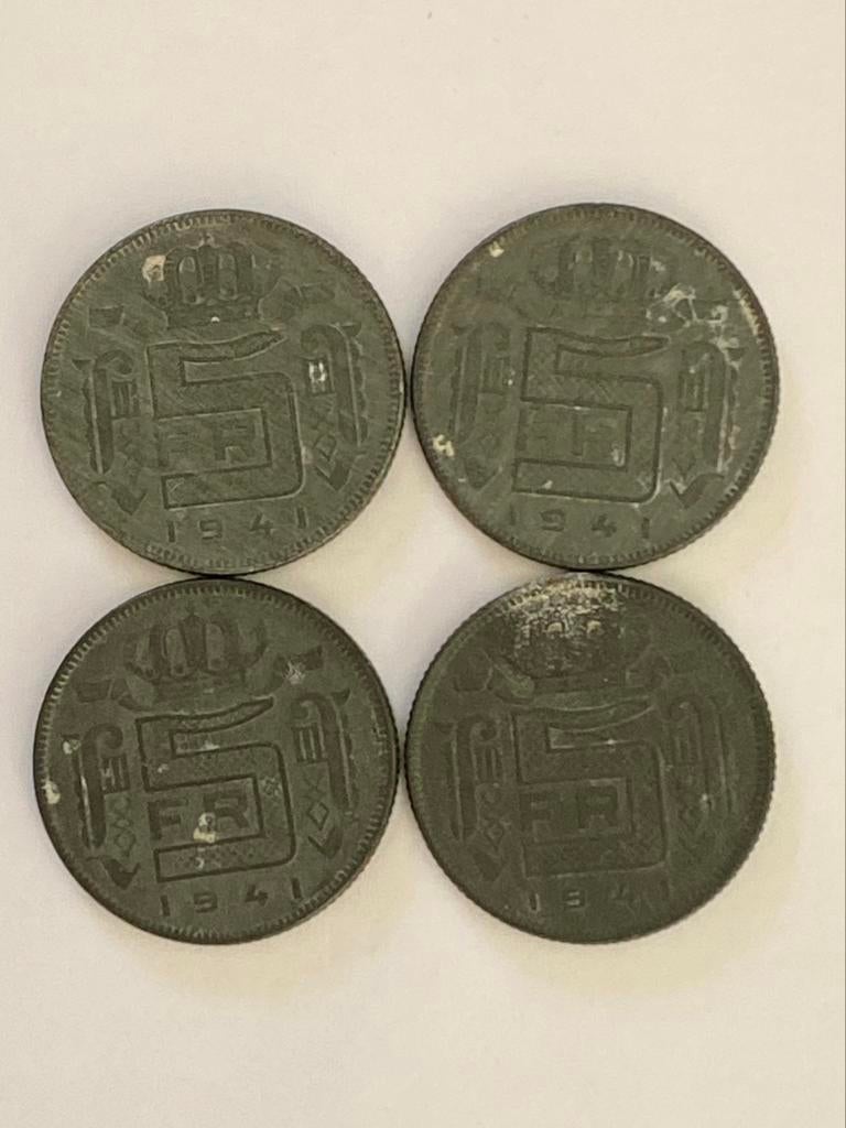 4 pièces de 5 francs - Belgique - 1941, Enlèvement ou Envoi