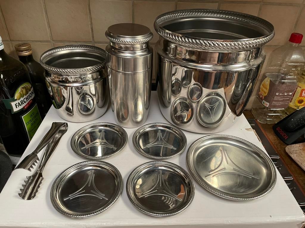 Alessi vintage bar set met wijnkoeler en shaker, Ophalen