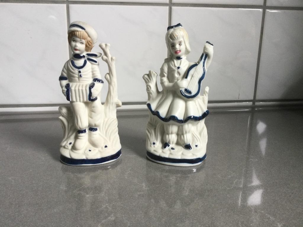 Vintage keramieken beeldjes – Muzikale duo, Ophalen, Zo goed als nieuw