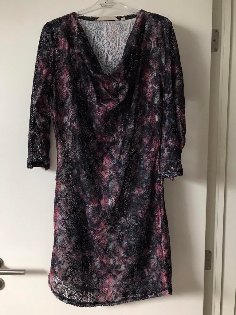 Robe Garcia style dentelle rose / noir, taille L, Garcia, Comme neuf