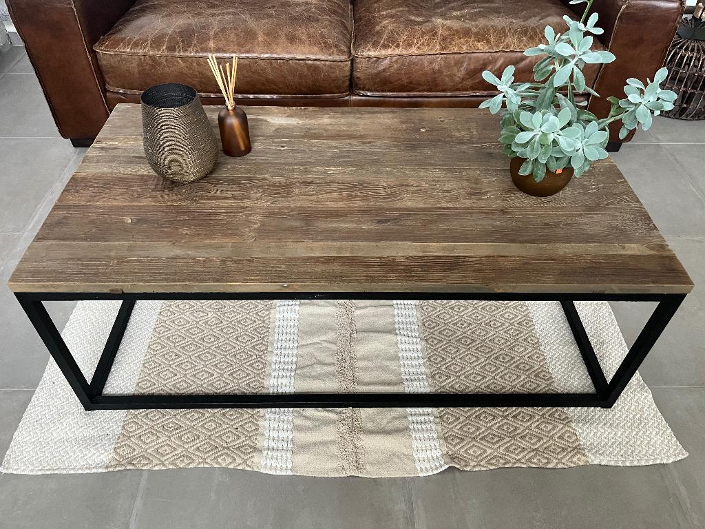 Salontafel hardhouten blad, Industriële/ landelijk, 100 tot 150 cm, Zo goed als nieuw, Rechthoekig