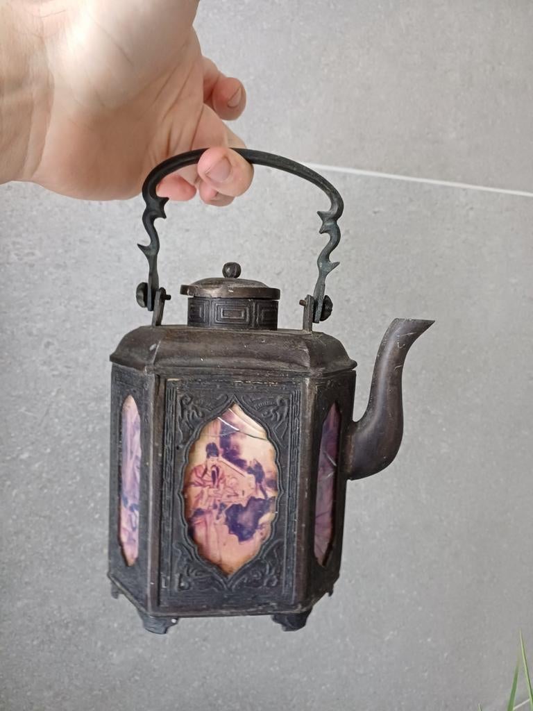Antieke, bronzen, chinese theepot, Ophalen of Verzenden, Brons