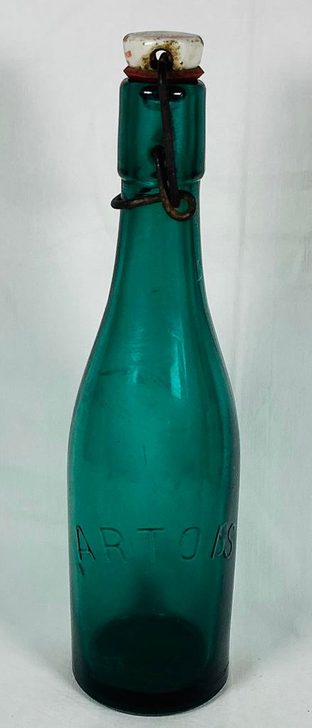 Stella Artois Antiek azuurblauw glazen fles 33cl, Ophalen of Verzenden