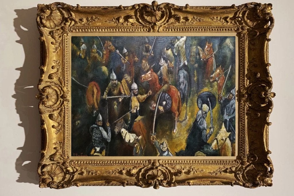 Peinture « La dernière bataille », Antiquités & Art, Autres sujets, Peinture à l'huile, Autres styles, Toile