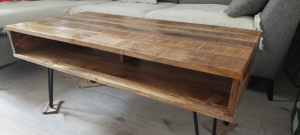 Salontafel in mangohout, Ophalen, Overige materialen, Gebruikt, 100 tot 150 cm