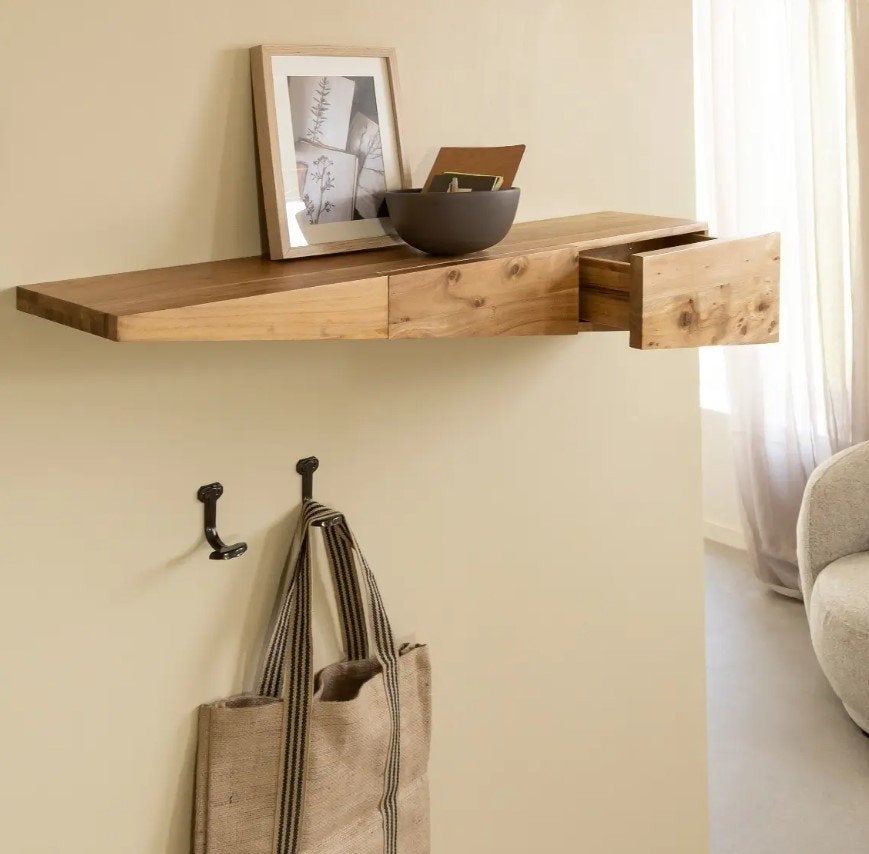 Originale étagère murale asymétrique neuve en acacia massif, Enlèvement, Neuf, Étagère, Bois