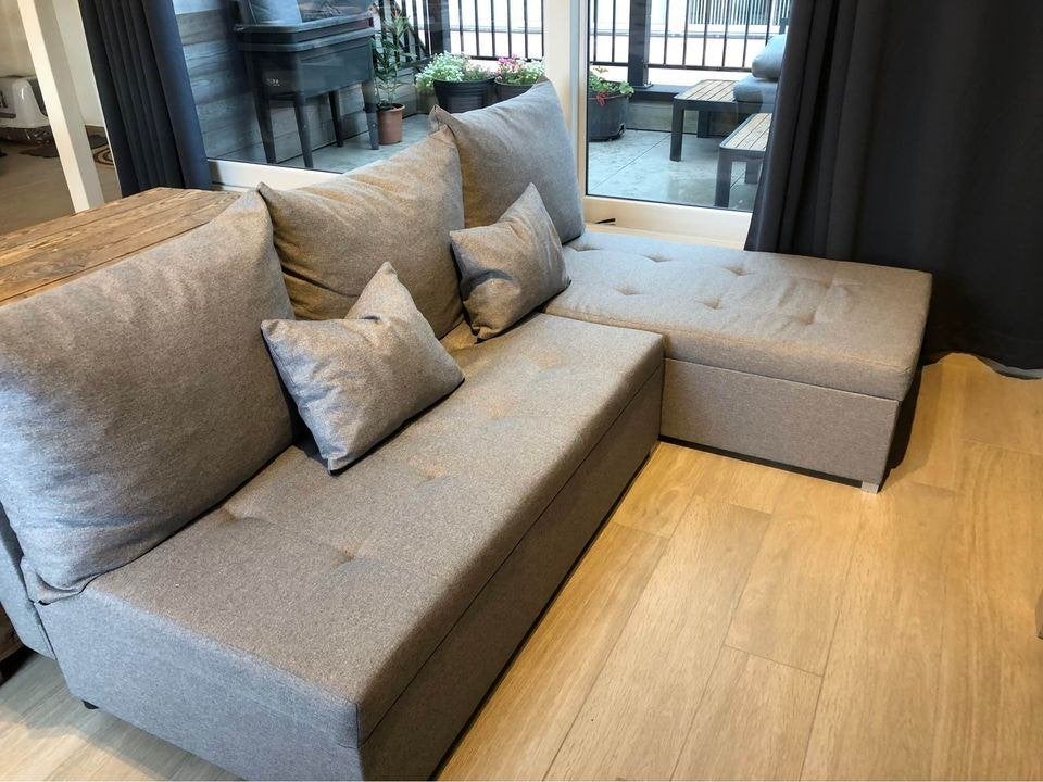 Zetel/slaapbank, Huis en Inrichting, Ophalen, Zo goed als nieuw, Stof, Strakke moderne hoekzetel