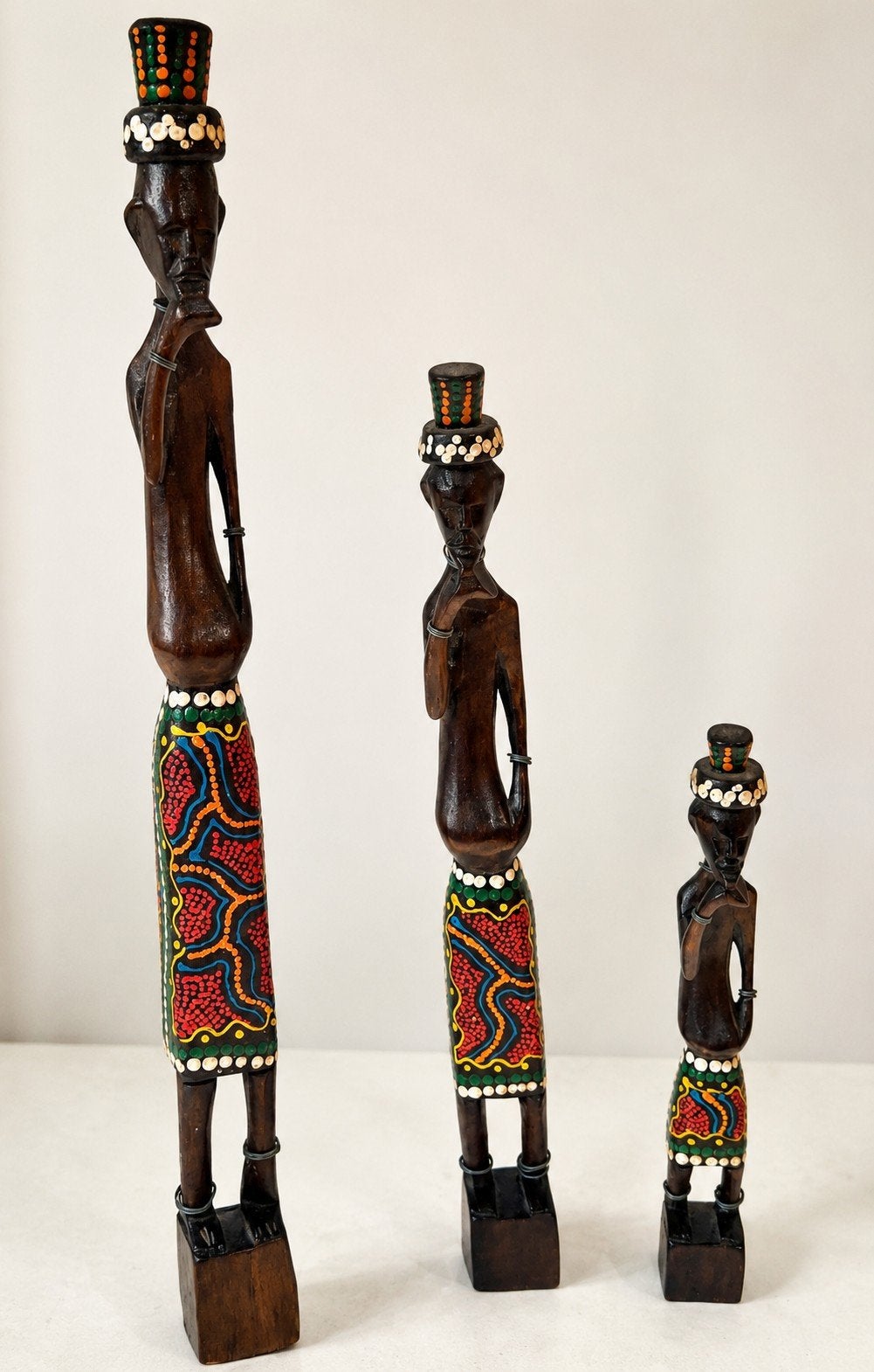 Set van 3 handgesneden Afrikaanse houten beelden – vintage, Antiek en Kunst, Kunst | Beelden en Houtsnijwerken, Ophalen of Verzenden