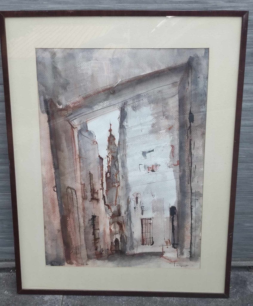 Aquarelle signe José van gucht, Antiquités & Art, Enlèvement ou Envoi, Aquarelle, Paysage, Panneau