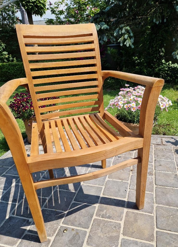 Teak stoelen ,stapelbaar , 4 st, Tuin en Terras, Ophalen, 4 zitplaatsen, Gebruikt, Teakhout