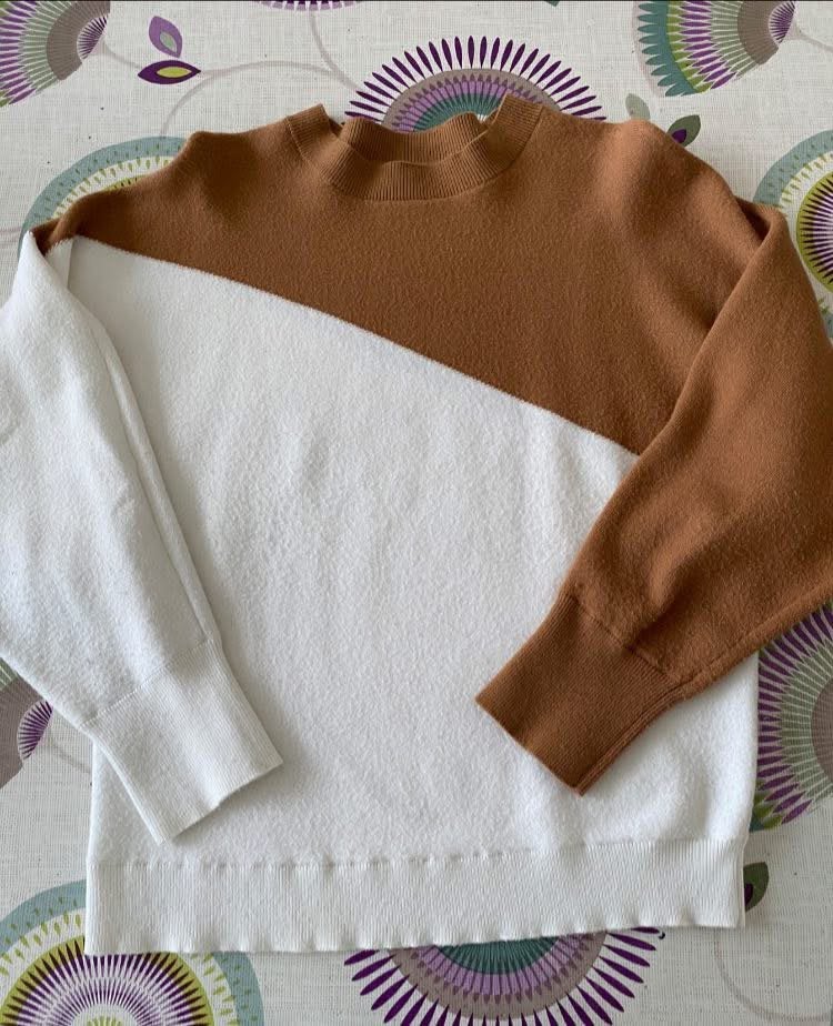Pull Mango bicolore camel+blanc S 36 Coupe oversize chic, Enlèvement ou Envoi, Comme neuf, Brun