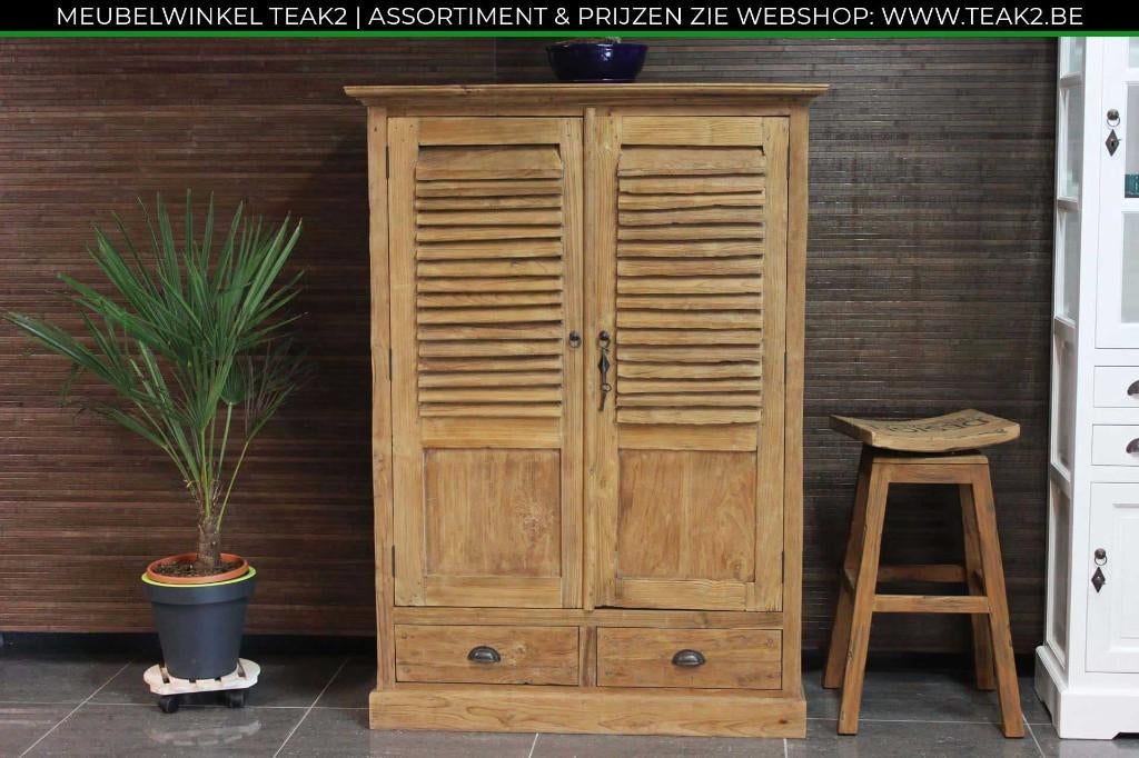 Nieuwe witte of teak wandkasten - dichte kasten bij TEAK2, Ophalen of Verzenden, Nieuw, Teakhout, Met klep(pen)