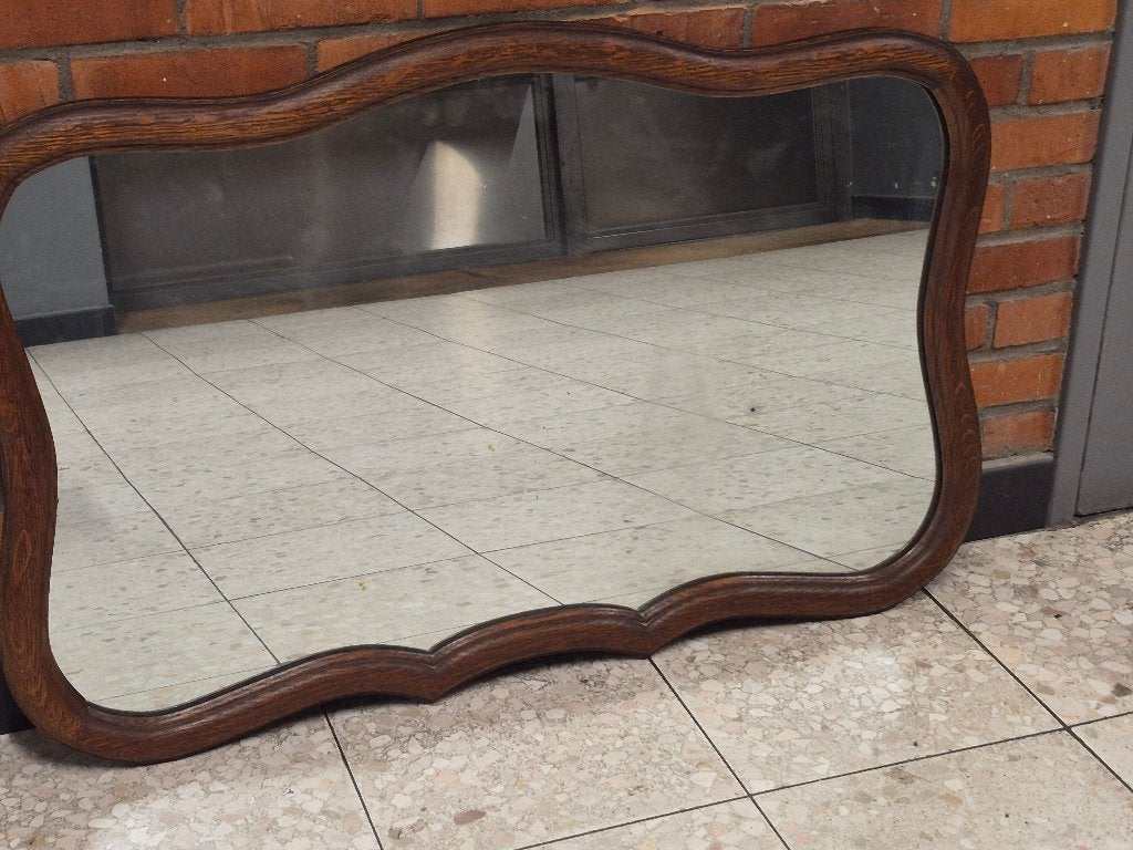 miroir vintage à cadre en bois ondulé, Enlèvement, Rectangulaire, 50 à 100 cm, Moins de 100 cm